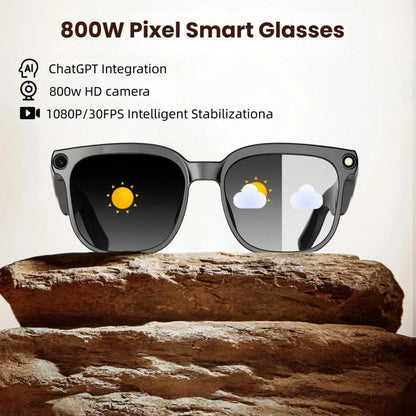 M02S Smart Glasses with 8MP HD Camera, 1080P Video, AI Voice Assistant, Recording, Translation, Transparent, Sunglasses, Photochromic, Transparent+Sunglasses, Transparent+Photochromic