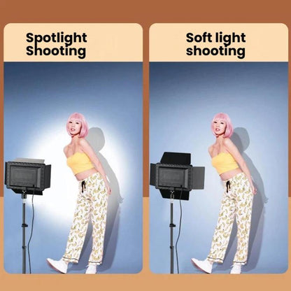 Panneau lumineux LED carré plat de 10 pouces 2700K-6500K avec coupe-flux à 4 volets et trépied de 2,1 m pour studio photo/vidéo, prise US