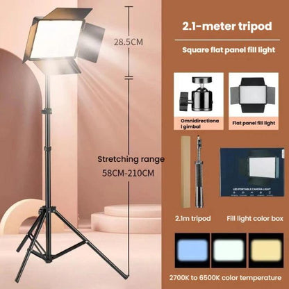 Panneau lumineux LED carré plat de 10 pouces 2700K-6500K avec coupe-flux à 4 volets et trépied de 2,1 m pour studio photo/vidéo, prise US