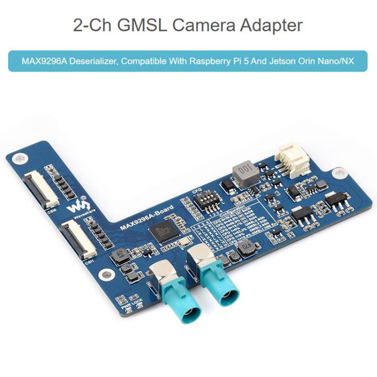 Carte adaptateur de caméra GMSL 2 canaux avec désérialiseur MAX9296A Transmission série haute vitesse et faible latence, Waveshare 33623
