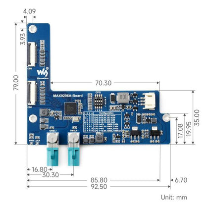 Carte adaptateur de caméra GMSL 2 canaux avec désérialiseur MAX9296A Transmission série haute vitesse et faible latence, Waveshare 33623