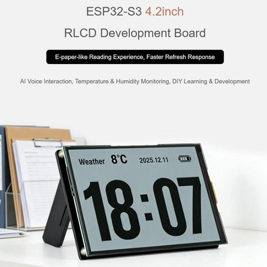ESP32-S3 4.2 inch RLCD volledig reflecterend display ontwikkelingsbord ondersteunt Wi-Fi & BLE dual-mode communicatie zonder batterij, Waveshare 33507