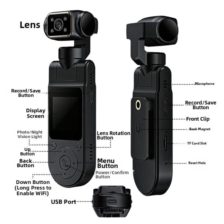 Caméra corporelle X20 HD avec objectif, portable, vision nocturne infrarouge, enregistrement d'action, enregistrement direct 1080P, 1080P+WFIF, 2K+WIFI