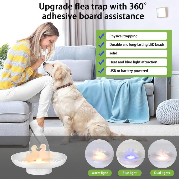 Piège à puces et moustiques USB/piles AAA, attrape-insectes intérieur/extérieur avec lumière bleue et chaude