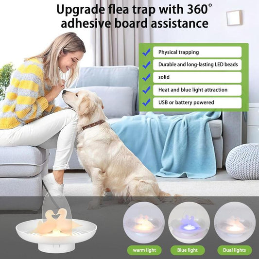 Piège à puces et moustiques USB/piles AAA, attrape-insectes intérieur/extérieur avec lumière bleue et chaude