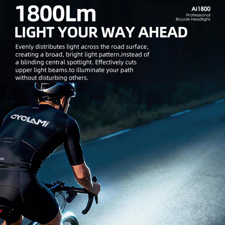 CYCLAMI AI1800 Bicycle Headlight Waterproof High-Intensity Night Riding Flashlight