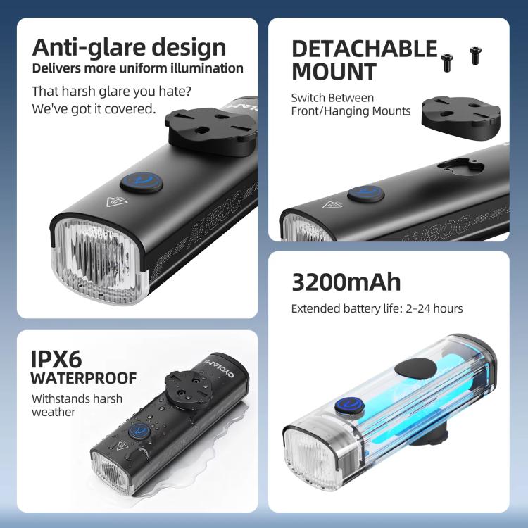 CYCLAMI AI1800 Bicycle Headlight Waterproof High-Intensity Night Riding Flashlight