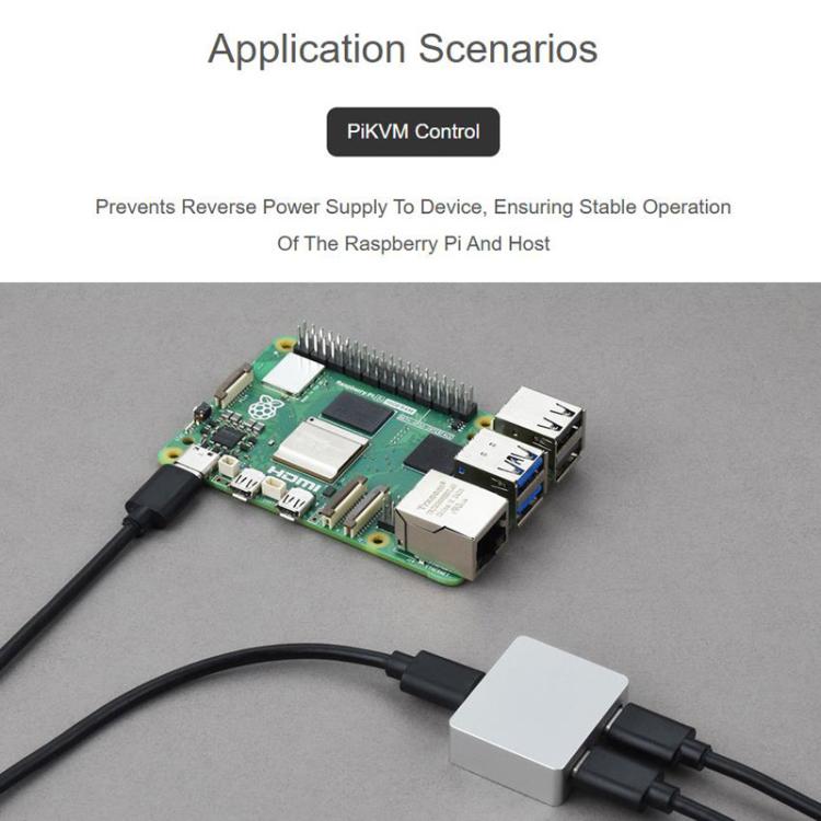 Boîtier en alliage d'aluminium CNC pour séparateur d'alimentation et de signal Type-C avec indicateur, Waveshare 33502