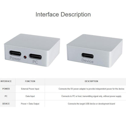 Boîtier en alliage d'aluminium CNC pour séparateur d'alimentation et de signal Type-C avec indicateur, Waveshare 33502