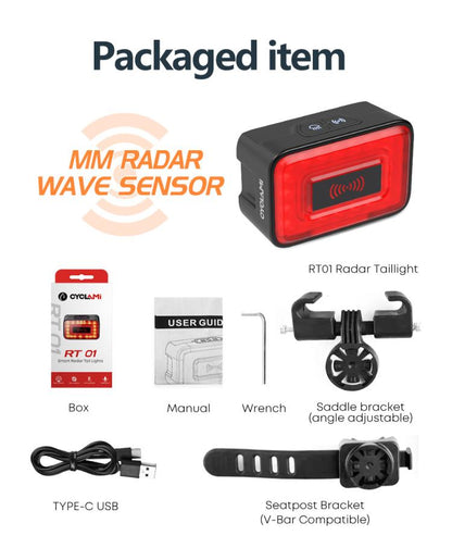 Smart Radar Tail Light Bicycle Night Riding Light, RT01