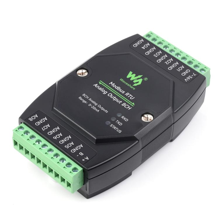 Waveshare Industrial 8-Ch Analog Output Module 12-Bit DA Conversion, Modbus RTU Analog Output 8CH, Modbus RTU Analog Output 8CH (B)