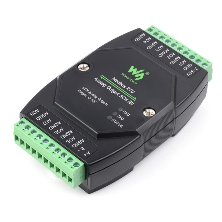 Waveshare Industrial 8-Ch Analog Output Module 12-Bit DA Conversion, Modbus RTU Analog Output 8CH, Modbus RTU Analog Output 8CH (B)