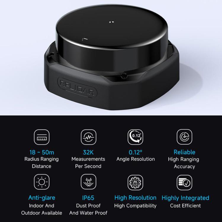 WAVESHARE RPLIDAR High-Performance Compact-size DTOF Lidar, Support UART Port / Ethernet Port Communication Modes, S2, S2L, S2E, S2P