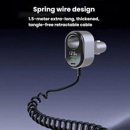 120W Car Cigarette Lighter With Voltage Display Car Phone Charger With Spring Cable, GE09