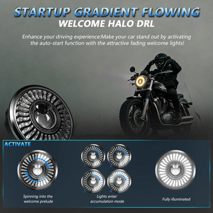 5.75-Inch High-Power Motorcycle Headlight With Flowing Light And Cut-Line Halo, R26