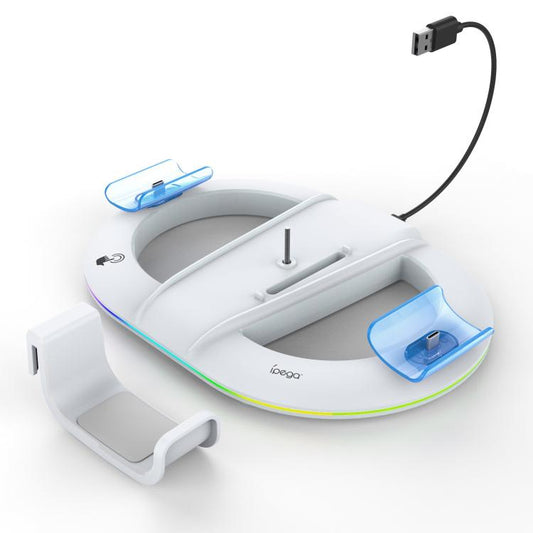 Pour PS5 Pro/Slim, support vertical ipega avec chargeur de manettes, crochet pour casque et anneau lumineux LED