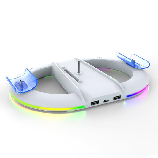 Pour PS5 Pro/Slim, support vertical ipega avec chargeur de manettes, crochet pour casque et anneau lumineux LED