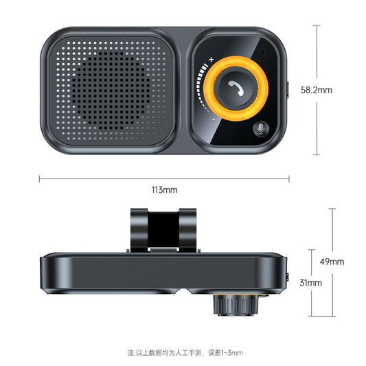 Altavoz Bluetooth para coche con diseño de visera parasol, ideal para llamadas manos libres y navegación.