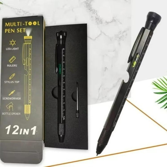 12-In-1 Multifunctional EDC Tool Pen With LED Light, Ruler Scale, Stylus, Bottle Opener & Magnetic Tip For Fidget Relief