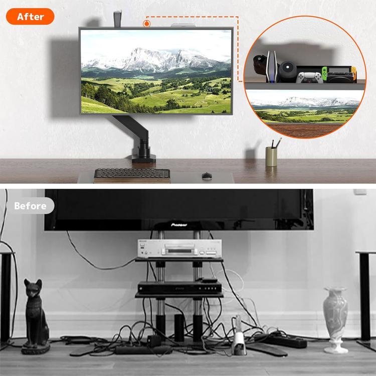 Behind The Monitor Organizer Shelf VESA Mount Tray Hidden Storage for Mini PC, Headphones & Speakers, KXD2522