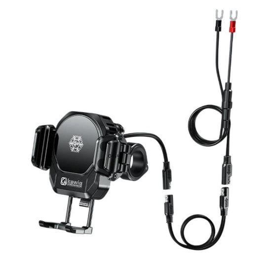 Soporte para teléfono inalámbrico Kewig M33 Pro con amortiguación, disipación de calor y carga inalámbrica, ventilador para motocicleta, soporte antivibración, manillar, espejo retrovisor, vástago del espejo retrovisor, tornillo M8/M10, soporte para horquilla delantera, abrazadera resistente