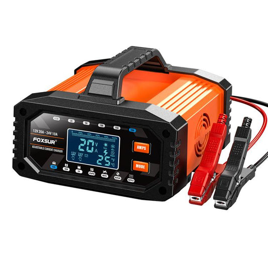Chargeur de batterie portable Foxsur 20 A 12 V/24 V pour voiture et moto, prise US, prise UE, prise UK, prise AU, prise JP