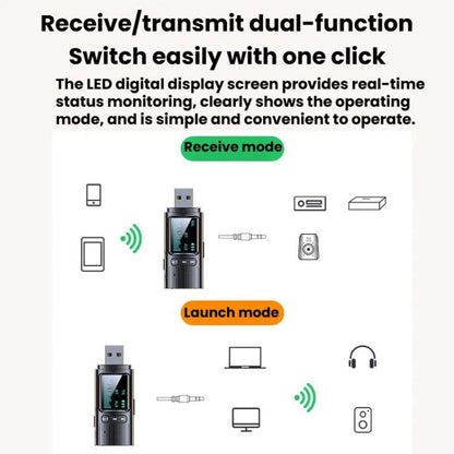 GT72 Bluetooth 5.4 Audio Adapter With Digital Display Portable Receiver & Transmitter, GT72
