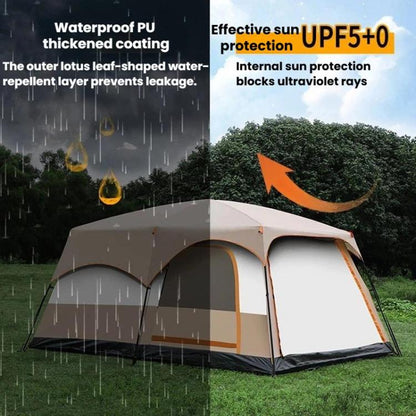 GRASS FUN Portable Folding Sun & Rain Shelter Tent 2 Bedroom 1 Living Room Outdoor Camping Tent, For 4-6 People, For 5-8 People