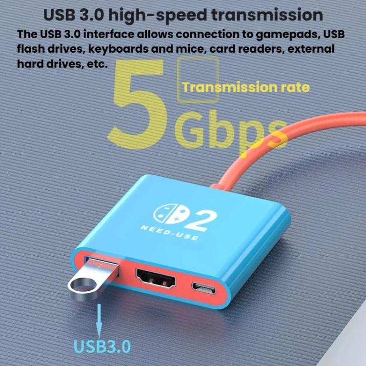 Type-C To USB 3.0+HDMI+Type-C 3 In 1 Docking Station HDR Portable Multi-Function Large-Screen Adapter, For Nintendo Switch 2