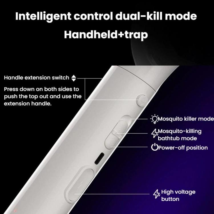 Raquette électrique anti-moustiques extensible et rotative avec base de recharge, tue-mouches automatique attirant les moustiques et éclairant, XH-63