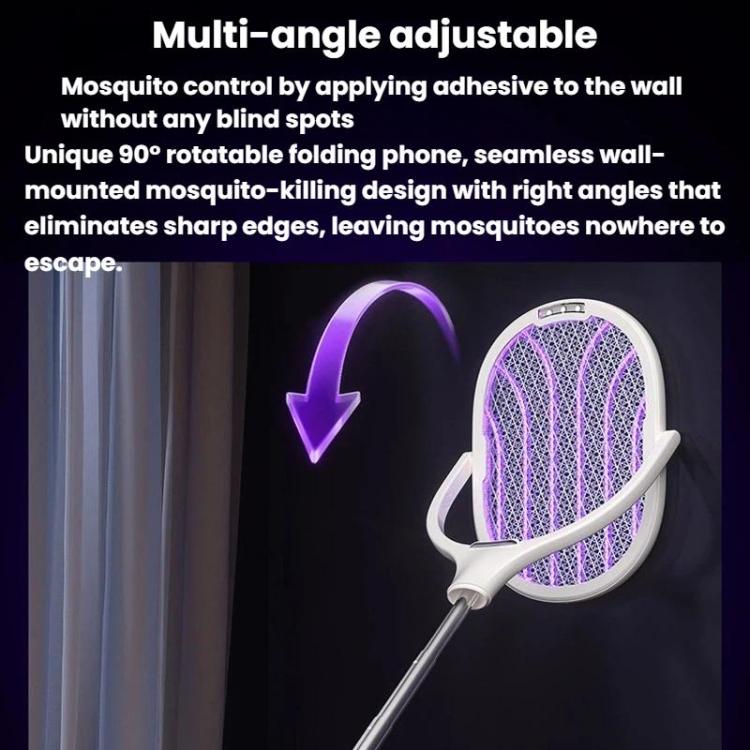 Raquette électrique anti-moustiques extensible et rotative avec base de recharge, tue-mouches automatique attirant les moustiques et éclairant, XH-63