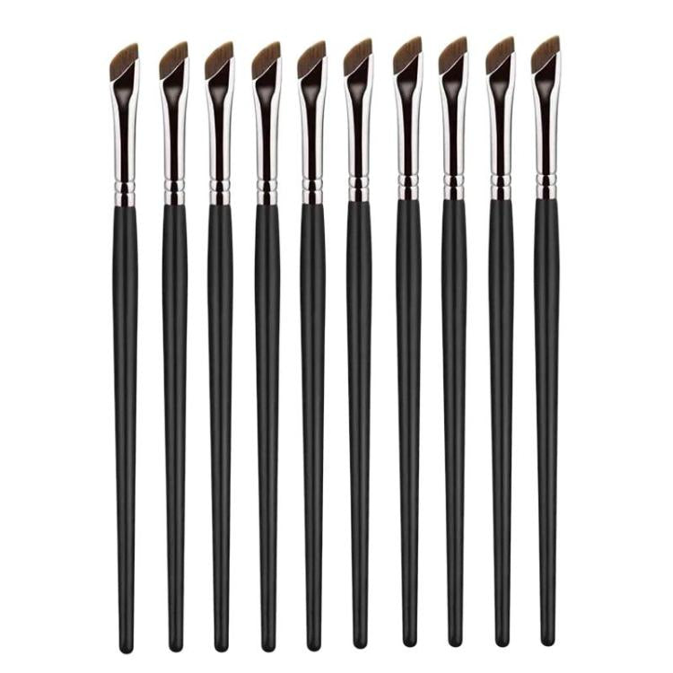 10pcs Angled Ultra-Fine Eyeliner Brush Aegyo-Sal Detail Makeup Brush, Sickle Black, Sickle Brown, Blade