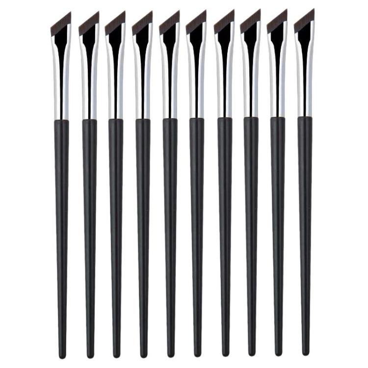 10pcs Angled Ultra-Fine Eyeliner Brush Aegyo-Sal Detail Makeup Brush, Sickle Black, Sickle Brown, Blade