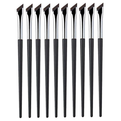 10pcs Angled Ultra-Fine Eyeliner Brush Aegyo-Sal Detail Makeup Brush, Sickle Black, Sickle Brown, Blade