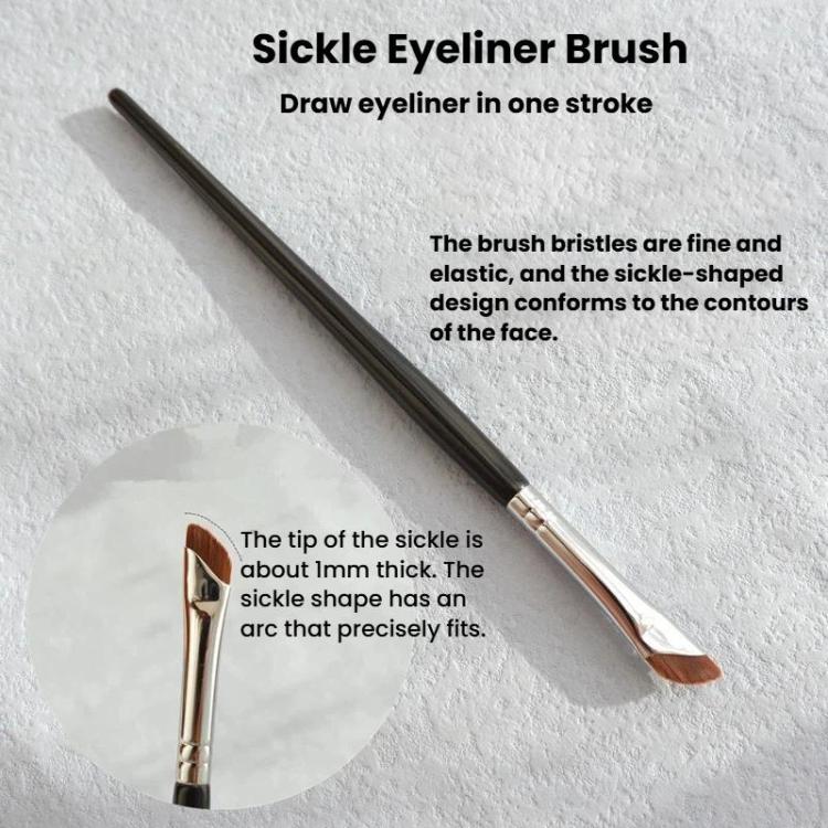 10pcs Angled Ultra-Fine Eyeliner Brush Aegyo-Sal Detail Makeup Brush, Sickle Black, Sickle Brown, Blade
