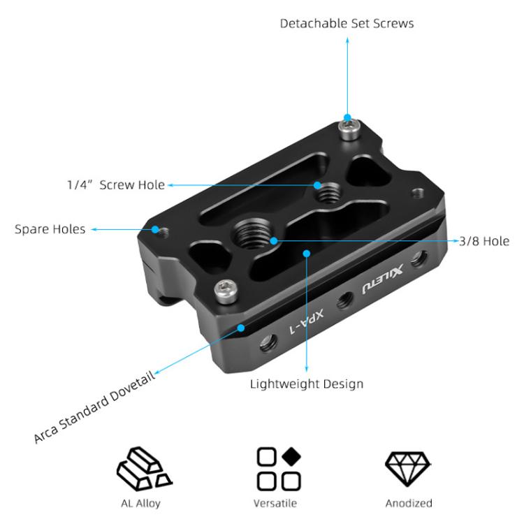 XILETU XPA-1 Arca-Swiss Quick Release Clamp With Dovetail Rail Tripod Monopod Camera Mount Adapter
