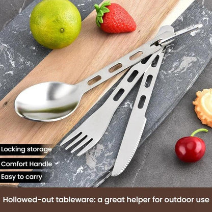 Outdoor Camping Cutlery Set Stainless Steel Knife Fork Spoon, LsCook 3-Piece Set