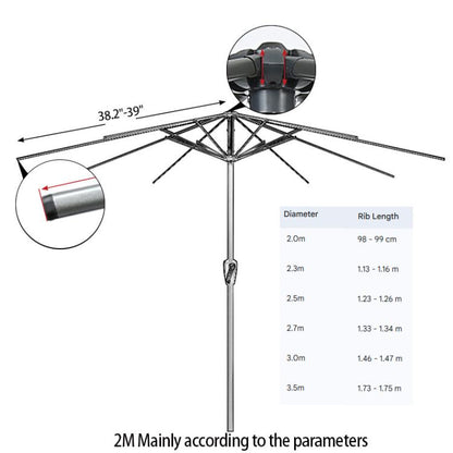 Universal Patio Umbrella Replacement Canopy UV30+ Protective Waterproof Polyester Fabric, 2m 8 Ribs, 2.5m 8 Ribs, 3.5m 8 Ribs, 4m 8 Ribs