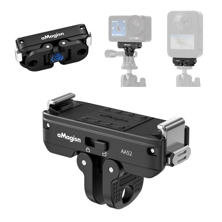 aMagisn Metal Magnetic Quick Release Mount 2.0 Lockable Adapter for DJI Osmo 360/ Action 5 Pro/4/3, For DJI Osmo 360/ Action 5 Pro/4/3