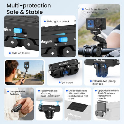 aMagisn Metal Magnetic Quick Release Mount 2.0 Lockable Adapter for DJI Osmo 360/ Action 5 Pro/4/3, For DJI Osmo 360/ Action 5 Pro/4/3