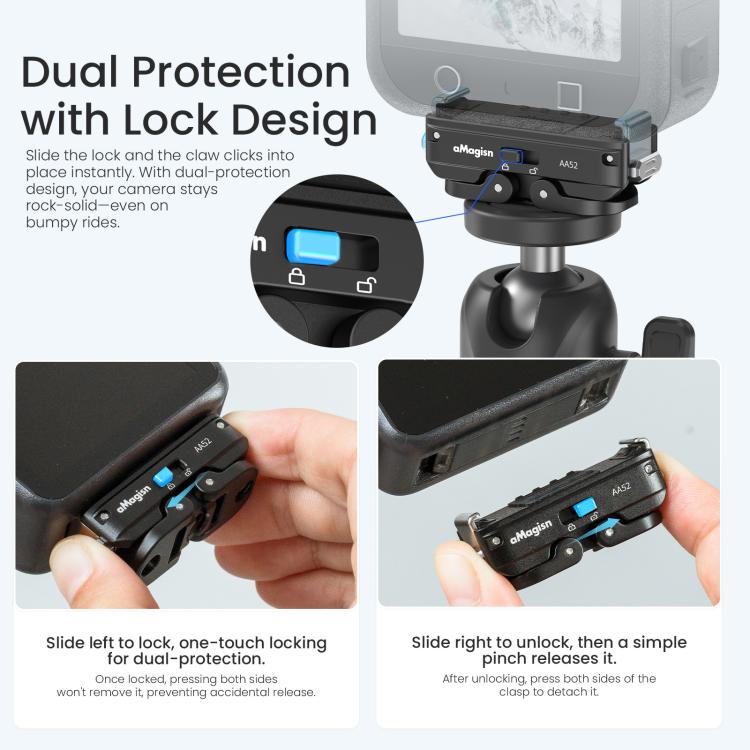 aMagisn Metal Magnetic Quick Release Mount 2.0 Lockable Adapter for DJI Osmo 360/ Action 5 Pro/4/3, For DJI Osmo 360/ Action 5 Pro/4/3