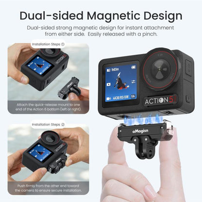 aMagisn Metal Magnetic Quick Release Mount 2.0 Lockable Adapter for DJI Osmo 360/ Action 5 Pro/4/3, For DJI Osmo 360/ Action 5 Pro/4/3