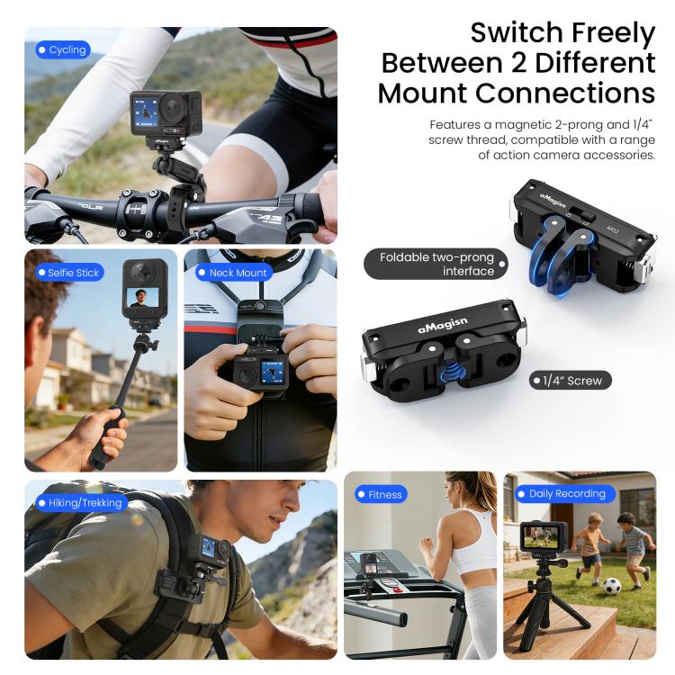 aMagisn Metal Magnetic Quick Release Mount 2.0 Lockable Adapter for DJI Osmo 360/ Action 5 Pro/4/3, For DJI Osmo 360/ Action 5 Pro/4/3