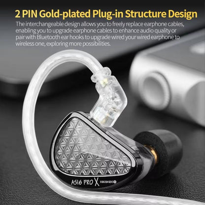 KZ AS16 PRO X 16BA In-Ear Hi-Fi Monitoring 1.2m Wired Earphone, Standard, With Mic