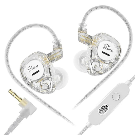 KZ Taurus 3.5mm Horizontal Dual Dynamic Driver Structure HiFi Quality 1.2m Wired Earphone, Transparent Standard, Transparent With Mic, Transparent Black, Transparent Black With Mic, White Standard, White With Mic