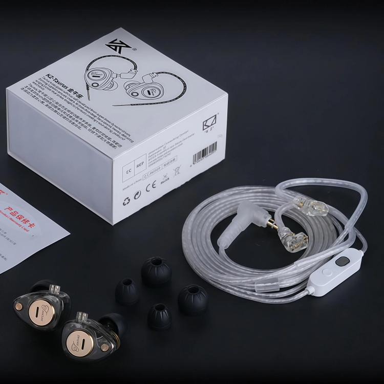 KZ Taurus 3.5mm Horizontal Dual Dynamic Driver Structure HiFi Quality 1.2m Wired Earphone, Transparent Standard, Transparent With Mic, Transparent Black, Transparent Black With Mic, White Standard, White With Mic