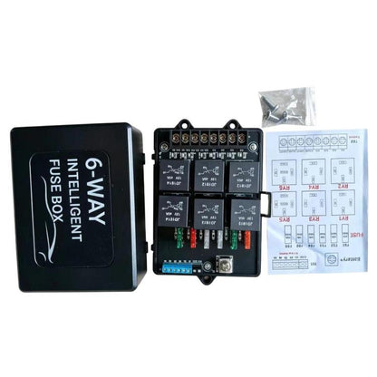 12V Universal Car Fuse Box 6-Way Relay Fuse Box With LED Indicator Light, 6-Way With LED Light