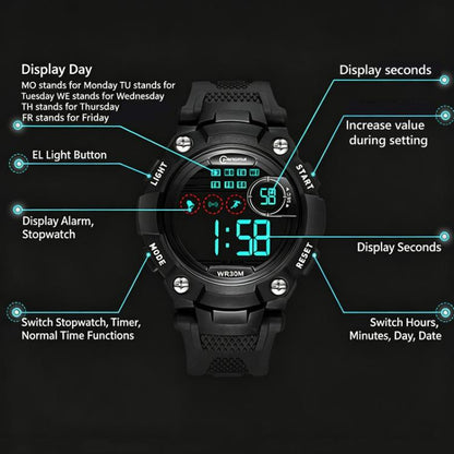 Montre numérique de sport MINGRUI pour enfants, étanche, lumineuse, de plein air, avec alarme, chronomètre et calendrier