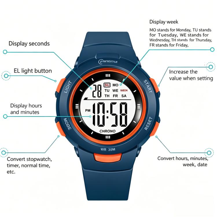 MINGRUI Montre digitale de sport pour enfants garçons et filles, étanche 30M, montres électroniques d'extérieur avec rétroéclairage LED, alarme, chronomètre, date du calendrier