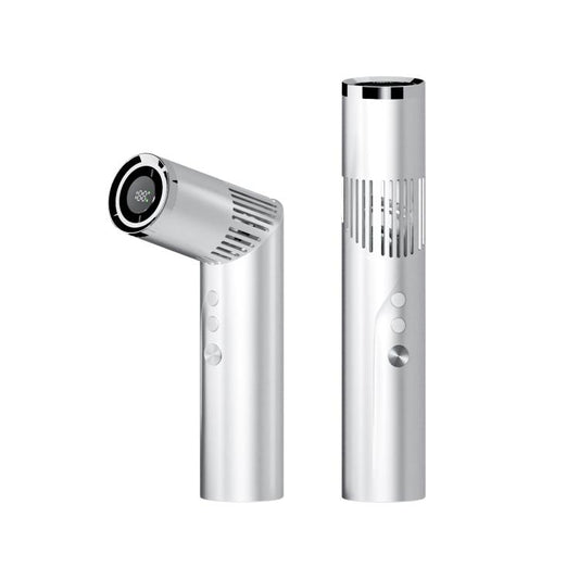 Ventilateur portable miniature rotatif à 90° avec 199 vitesses, batterie 3000 mAh, lumière LED et cordon, idéal pour les voyages, les activités de plein air et le maquillage.
